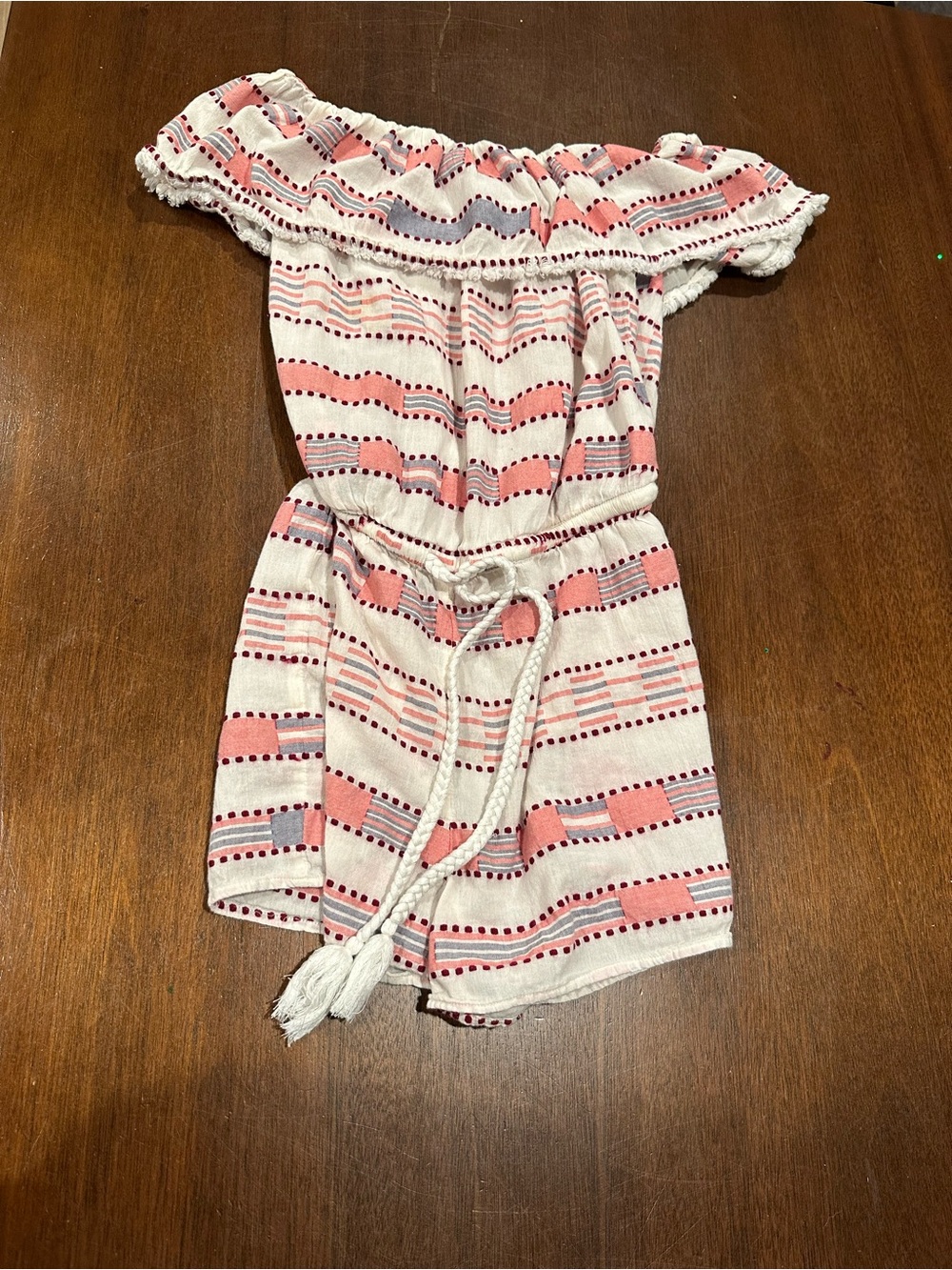 LOFT Cream Romper with Coral and Plum Stripes